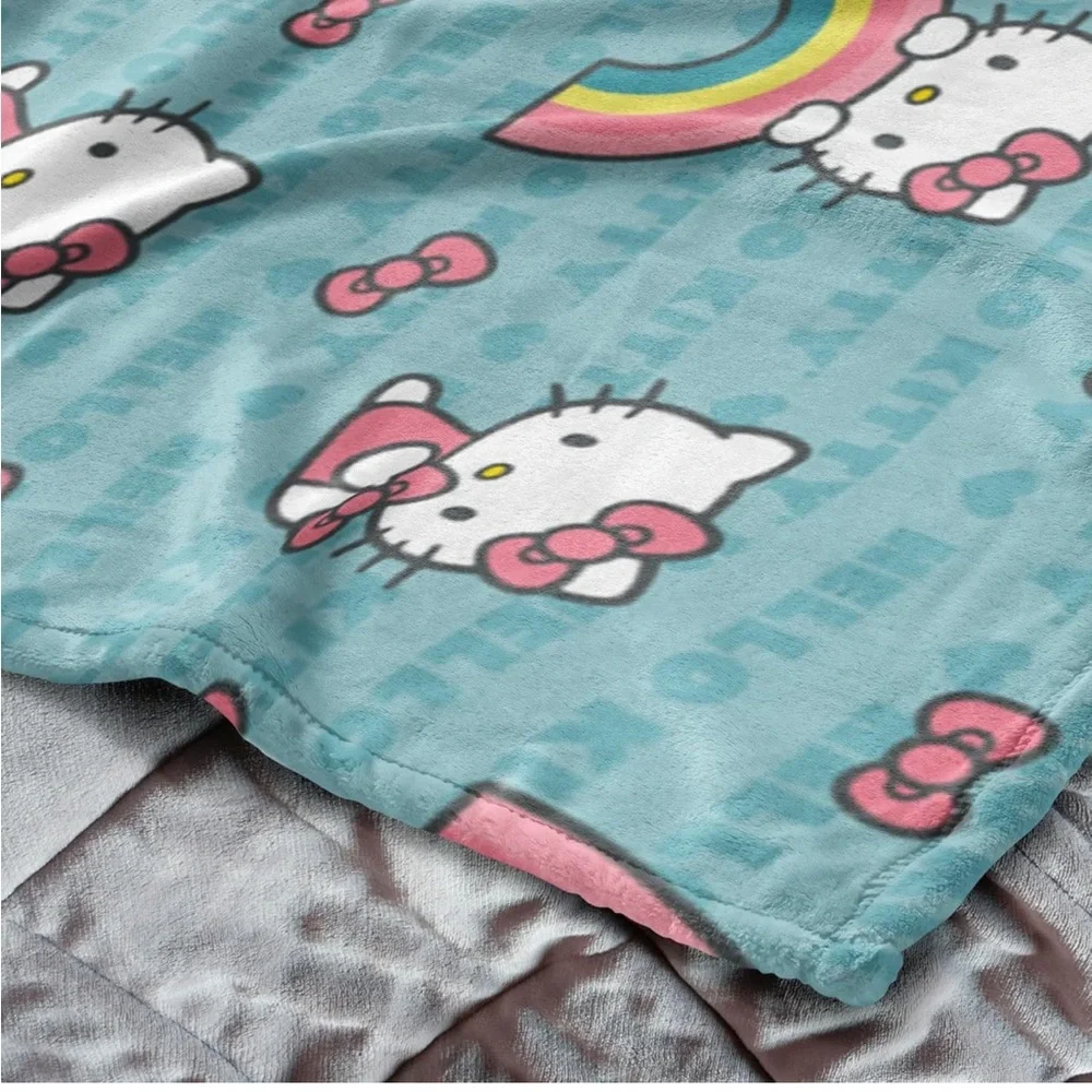 Hello Kitty Aqua Pink White Rainbow Print Throw